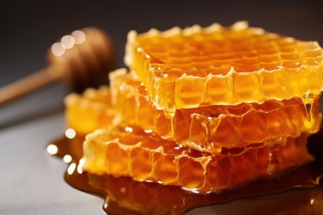 Honey coming out of honey combs.