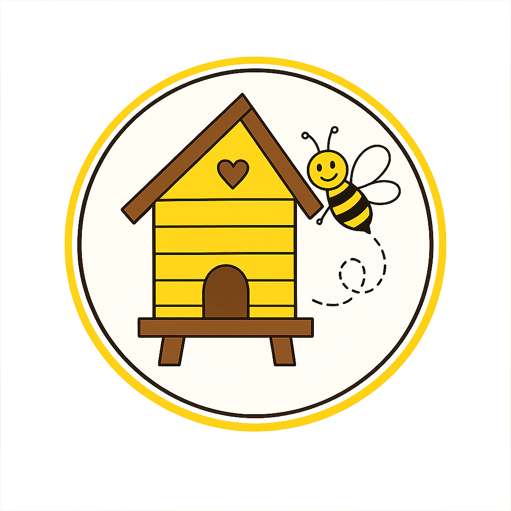 Beegin-Hive logo of a bee next to a hive.